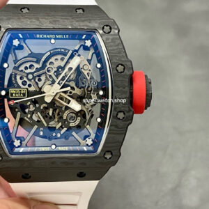 BBR Factory Richard Mille 44.5mm RM35-02 Black Carbon Fiber White Rubber Strap Black Skeletonized