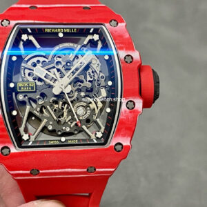 BBR Factory Richard Mille 44.5mm RM35-02 Red Carbon Fiber Red Rubber Strap Black Skeletonized