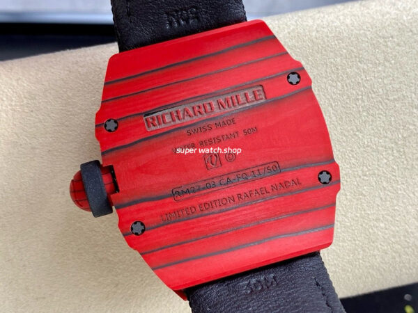 BBR Factory Richard Mille Tourbillon RM27-03 40mm Red Carbon Case Textile Strap Skeletonized Dial - Image 7