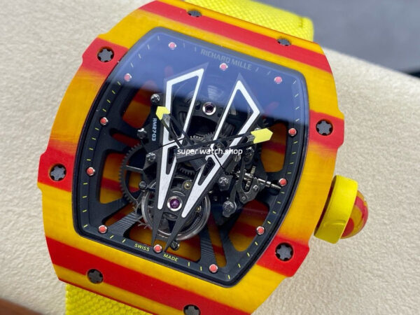 BBR Factory Richard Mille Tourbillon RM27-03 40mm Yellow Carbon Case Textile Strap Skeletonized Dial - Image 3