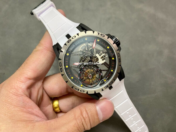 BBR Factory Roger Dubuis Excalibur Spider RDDBEX0479 Tourbillon 45mm Titanium White Rubber Strap Black Dial - Image 4