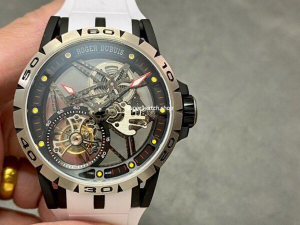 BBR Factory Roger Dubuis Excalibur Spider RDDBEX0479 Tourbillon 45mm Titanium White Rubber Strap Black Dial
