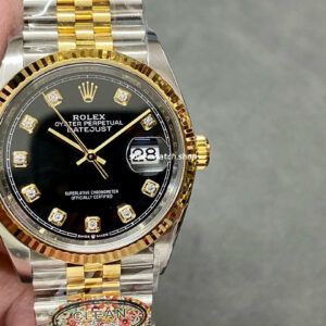 Clean Factory Rolex Datejust 126233-0021 36mm Half Gold Diamond Black Dial