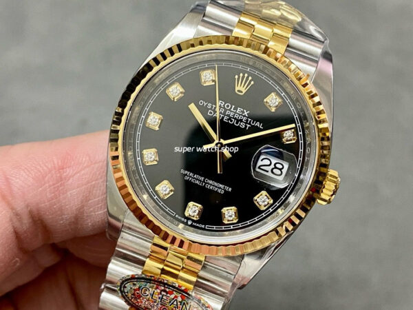 Clean Factory Rolex Datejust 126233-0021 36mm Half Gold Diamond Black Dial - Image 3