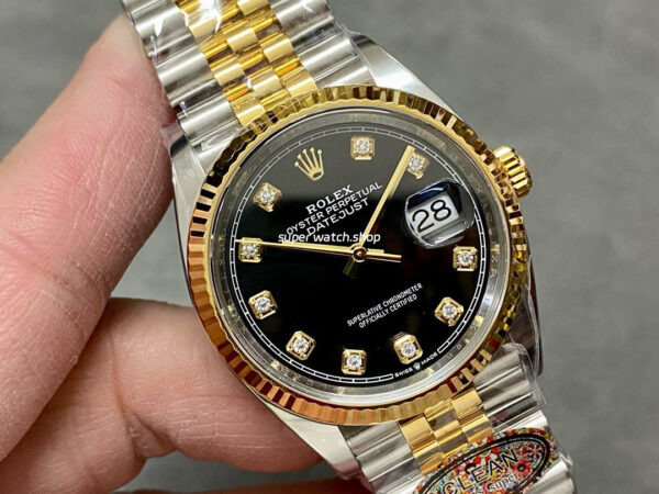 Clean Factory Rolex Datejust 126233-0021 36mm Half Gold Diamond Black Dial - Image 2