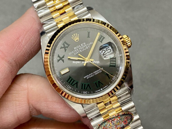 Clean Factory Rolex Datejust 126233-0035 36mm Half Gold Roman Numerals Wimbledon Grey Dial Jubilee - Image 2