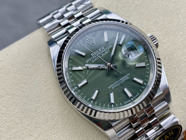 Clean Factory Rolex Datejust 126234-0047 36mm Full 904L Olive Green Palm Motif Dial Jubilee - Image 2