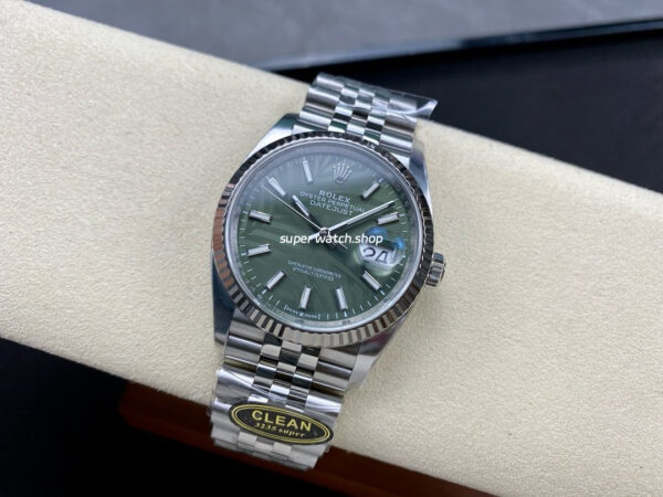 Clean Factory Rolex Datejust 126234-0047 36mm Full 904L Olive Green Palm Motif Dial Jubilee - Image 4