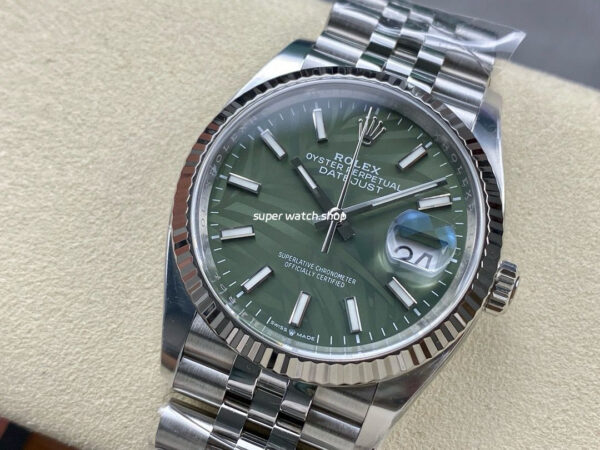 Clean Factory Rolex Datejust 126234-0047 36mm Full 904L Olive Green Palm Motif Dial Jubilee - Image 3