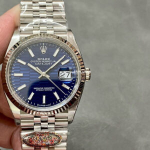 Clean Factory Rolex Datejust 126234-0049 36mm Full 904L Fluted Motif Blue Dial Jubilee