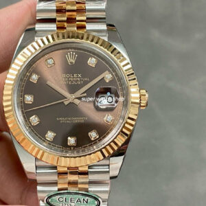 Clean Factory Rolex Datejust 126331-0004 41mm Half Rose Gold Diamond Brown Dial Jubilee