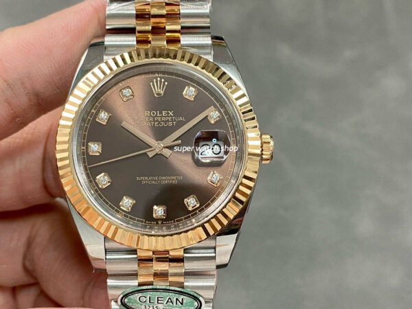 Clean Factory Rolex Datejust 126331-0004 41mm Half Rose Gold Diamond Brown Dial Jubilee