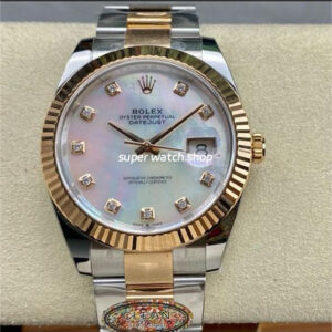 Clean Factory Rolex Datejust 126331 41mm Half Rose Gold Diamond Mother Of Pearl Dial