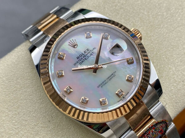 Clean Factory Rolex Datejust 126331 41mm Half Rose Gold Diamond Mother Of Pearl Dial - Image 2