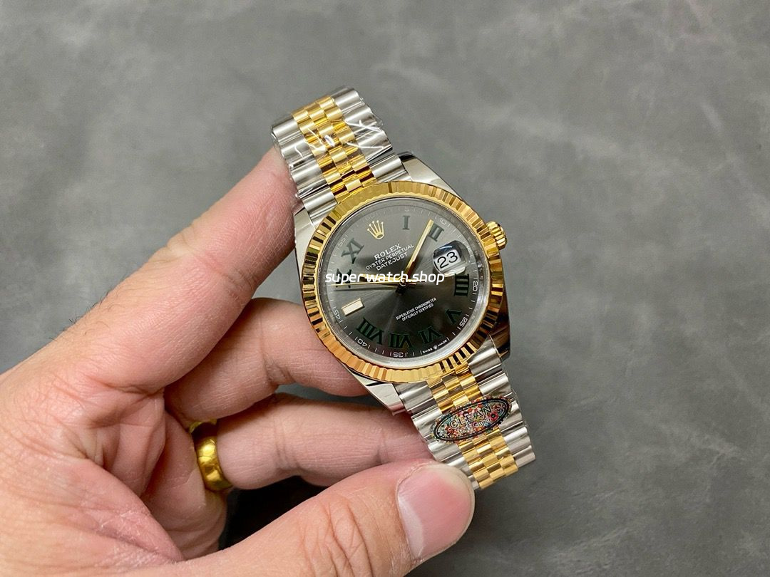 Clean Factory Rolex Datejust 126333-0020 41mm Half Gold Roman Numerals Wimbledon Grey Dial Jubilee - Image 4