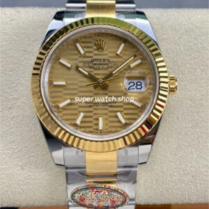 Clean Factory Rolex Datejust 126333-0021 41mm Half Gold Fluted Motif Champagne Dial