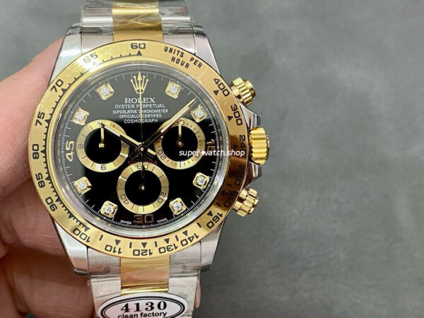 Clean Factory Rolex Daytona 116503-0008 40mm Half Gold Diamond Mop Black Dial