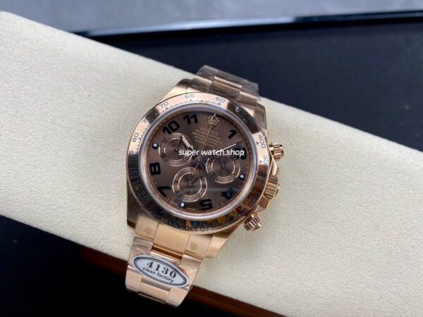 Clean Factory Rolex Daytona 116505-0011 40mm Full Rose Gold Arabic Number Brown Dial - Image 5