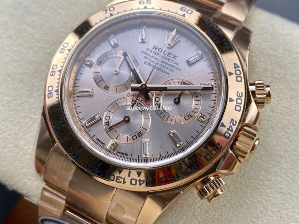 Clean Factory Rolex Daytona 116505-0017 40mm Full Rose Gold Diamond Bagutte Pink Dial - Image 3