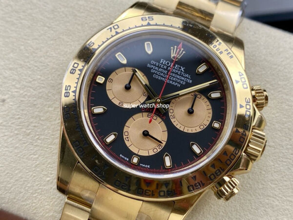 Clean Factory Rolex Daytona 116508-0009 40mm Full Gold Gold Eye Red Second Hand Black Dial - Image 3