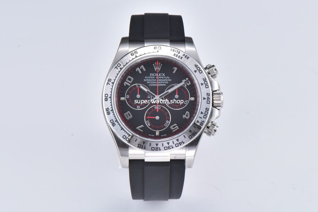 Clean Factory Rolex Daytona 116519LN 40mm White Gold Oysterflex Arab Number Racing Black Dial