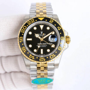 Clean Factory Rolex GMT-Master II 126713GRNR-0001 40mm Half Yellow Gold Black Dial Jubilee