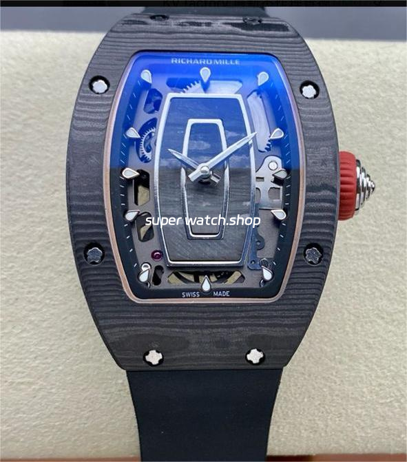 G+ Factory Richard Mille RM07 31.4mm Titanium&Carbon Fiber Black Rubber Strap Skeletonized Dial