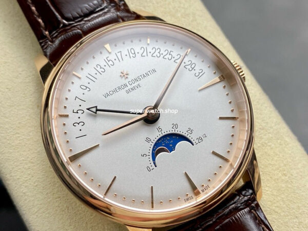 GR Factory Vacheron Constantin Moonphase Retrograde Date Overseas 41mm Rose Gold Leather Strap White Dial - Image 2