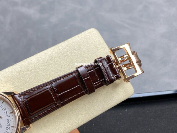 GR Factory Vacheron Constantin Moonphase Retrograde Date Overseas 41mm Rose Gold Leather Strap White Dial - Image 8