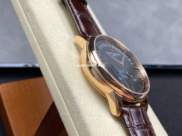 GR Factory Vacheron Constantin Moonphase Retrograde Date Overseas 41mm Rose Gold Leather Strap Black Dial - Image 5
