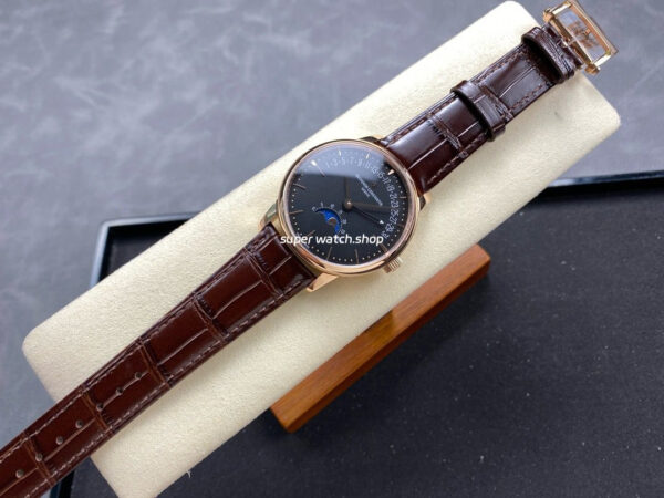 GR Factory Vacheron Constantin Moonphase Retrograde Date Overseas 41mm Rose Gold Leather Strap Black Dial - Image 4