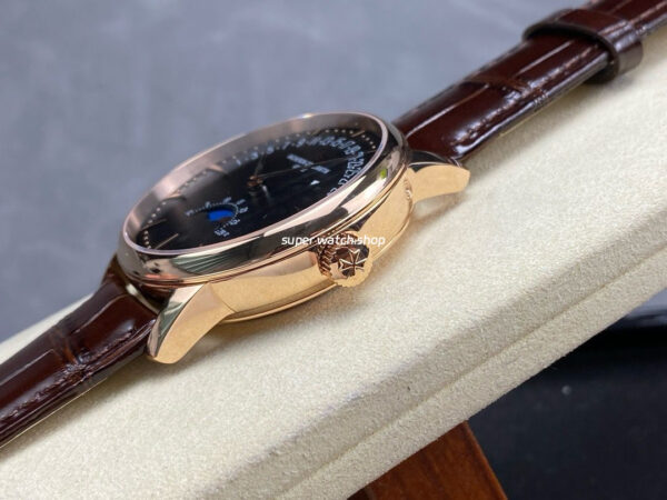 GR Factory Vacheron Constantin Moonphase Retrograde Date Overseas 41mm Rose Gold Leather Strap Black Dial - Image 6