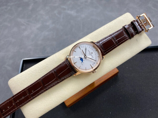 GR Factory Vacheron Constantin Moonphase Retrograde Date Overseas 41mm Rose Gold Leather Strap White Dial - Image 4