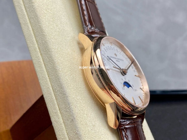 GR Factory Vacheron Constantin Moonphase Retrograde Date Overseas 41mm Rose Gold Leather Strap White Dial - Image 5