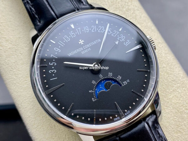 GR Factory Vacheron Constantin Moonphase Retrograde Date Overseas 41mm Steel Leather Strap Black Dial - Image 2