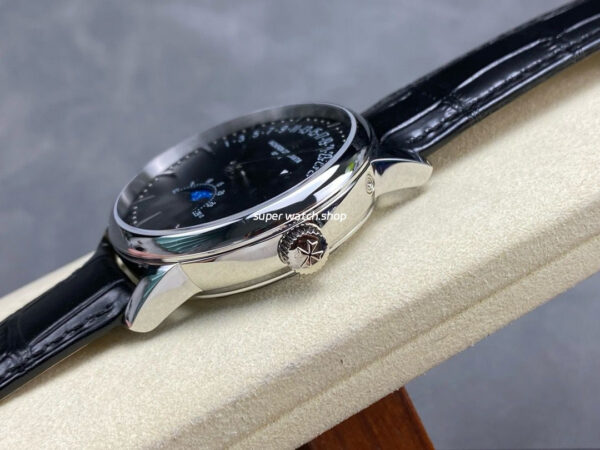 GR Factory Vacheron Constantin Moonphase Retrograde Date Overseas 41mm Steel Leather Strap Black Dial - Image 6