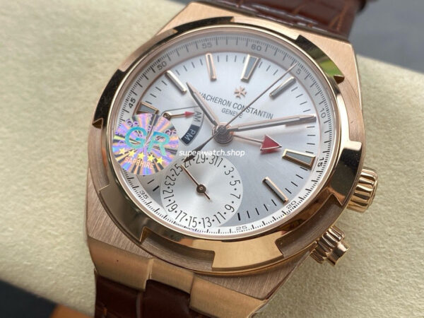 GR Factory Vacheron Constantin Overseas Dual Time 7900V/000R-B336 41mm Gold Leather Strap Silver Dial - Image 3
