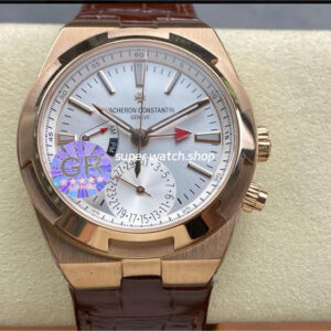 GR Factory Vacheron Constantin Overseas Dual Time 7900V/000R-B336 41mm Gold Leather Strap Silver Dial