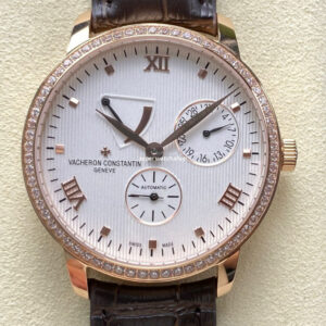KM Factory Vacheron Constantin Patrimony 47200/000J-9018 Leather Strap Rose Gold Diamond Bezel White Dial