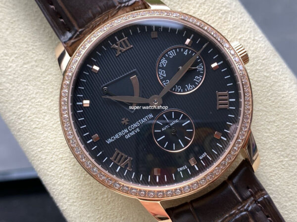 KM Factory Vacheron Constantin Patrimony 47200/000J-9018 Rose Gold Diamond Bezel Black Dial - Image 4