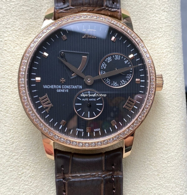 KM Factory Vacheron Constantin Patrimony 47200/000J-9018 Rose Gold Diamond Bezel Black Dial