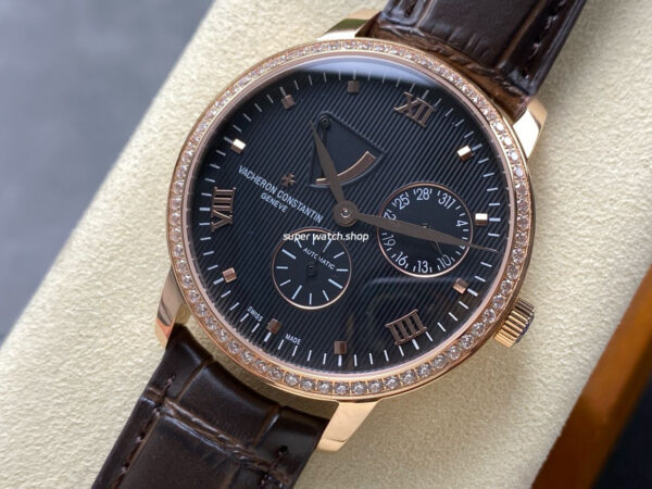 KM Factory Vacheron Constantin Patrimony 47200/000J-9018 Rose Gold Diamond Bezel Black Dial - Image 3