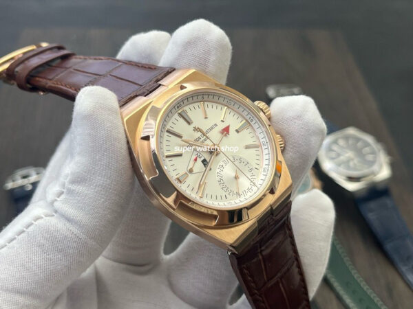 MKF Factory Vacheron Constantin Overseas Dual Time 7900V000R-B336 Leather Strap Rose Gold Silver Dial - Image 4