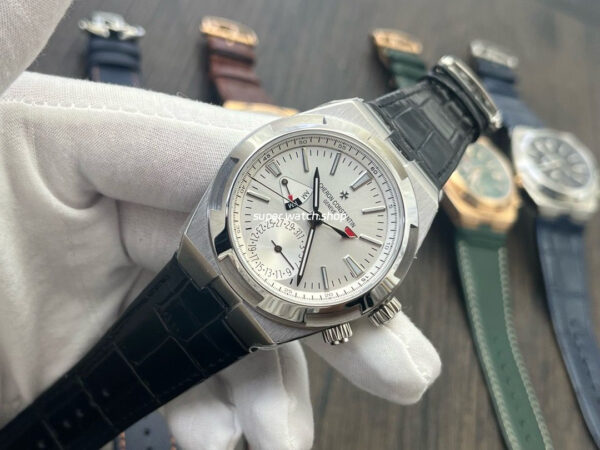 MKF Factory Vacheron Constantin Overseas Dual Time 7900V110A-B333 Leather Strap Silver Dial - Image 3