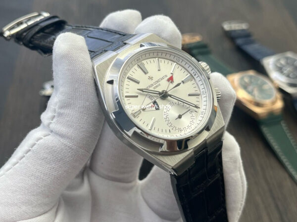 MKF Factory Vacheron Constantin Overseas Dual Time 7900V110A-B333 Leather Strap Silver Dial - Image 4