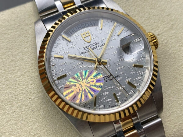MKS Factory Tudor Prince Date Day 76213-0019 36mm Half Yellow Gold Silver Dial - Image 2