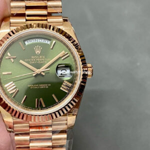 QF Factory Counterweight Rolex Day-Date 228235-0025 40mm Full Rose Gold Roman Number Olive Green Dial