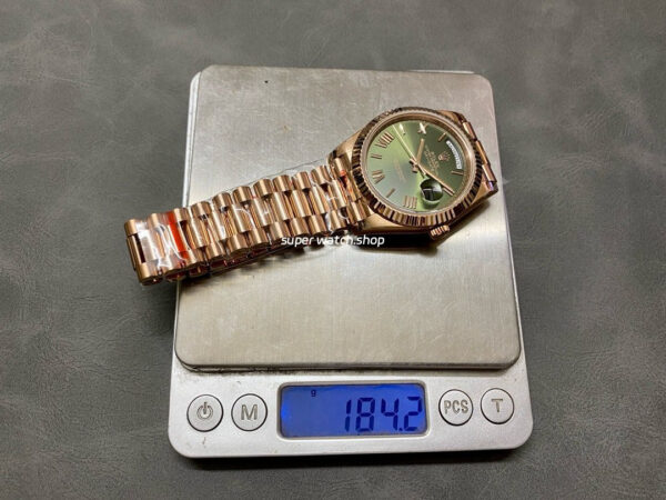 QF Factory Counterweight Rolex Day-Date 228235-0025 40mm Full Rose Gold Roman Number Olive Green Dial - Image 8
