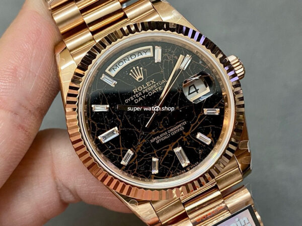 QF Factory Counterweight Rolex Day-Date 228235-0045 40mm Full Rose Gold Baguette Diamond Black Dial - Image 2