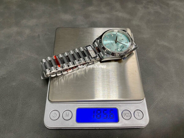 QF Factory Counterweight Rolex Day-Date 228236-0006 40mm Full Platinum Baguette Diamond Blue Dial - Image 9